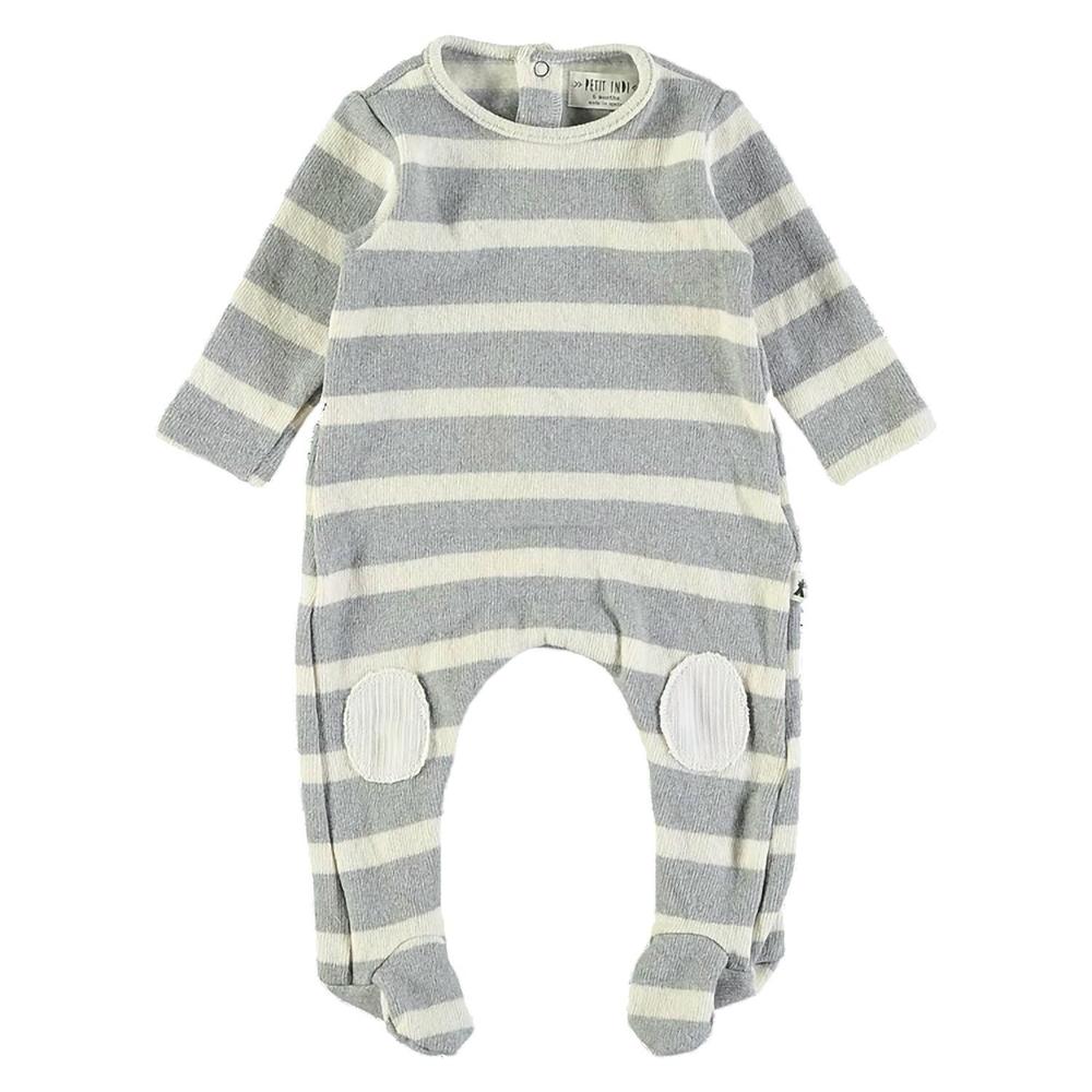NEW PETIT INDI babys striped onesie in grey multi